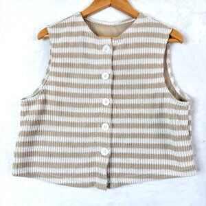 MISSGUIDED Striped Knit Sleeveless Waistcoat Button Front Womens S White Beige